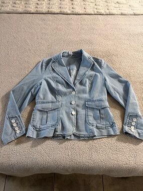 Kitkit Jeans Light Blue Striped Women's Denim Blazer Jacket Large